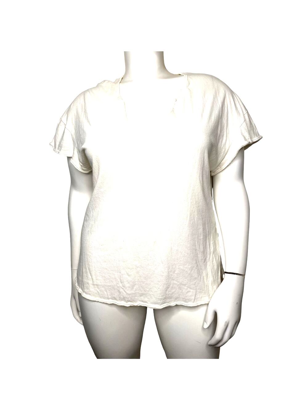 FREE PEOPLE OFF WHITE TONE TOP V NECK SHORT SLEEVE WOMEN'S SIZE L